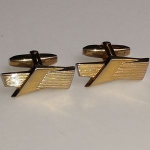 Cuff Links Gold Wind Design Striped Vintage